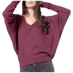 Free People Womens Size XS Santa Clara Thermal Mulberry Oversized Casual Top NEW